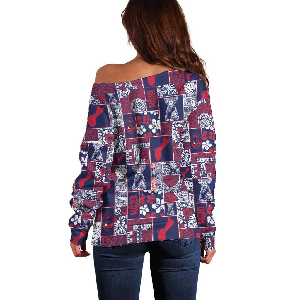 Guam Felis Pasgua Off Shoulder Sweater Pacific Patchwork Xmas Vibes LT9 - Polynesian Pride