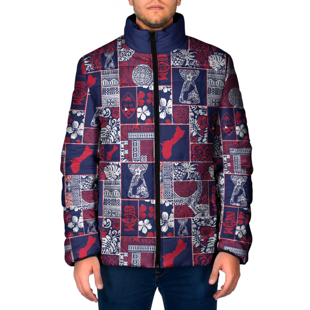 Guam Felis Pasgua Padded Jacket Pacific Patchwork Xmas Vibes LT9 Men Blue - Polynesian Pride