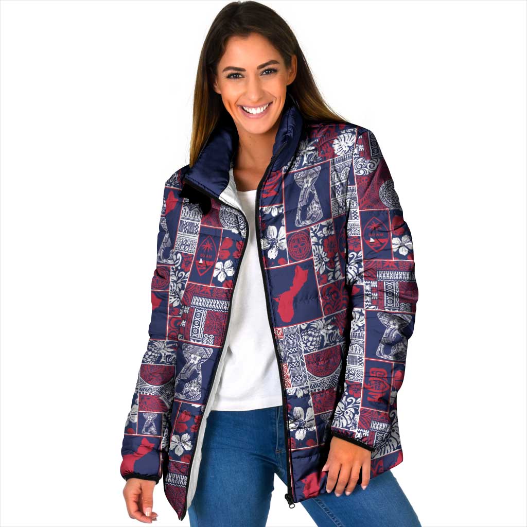 Guam Felis Pasgua Padded Jacket Pacific Patchwork Xmas Vibes LT9 Women Blue - Polynesian Pride