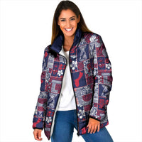 Guam Felis Pasgua Padded Jacket Pacific Patchwork Xmas Vibes LT9 Women Blue - Polynesian Pride