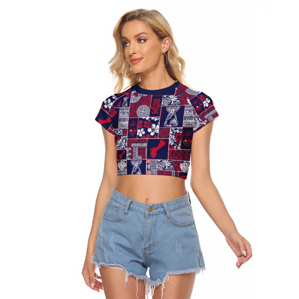 Guam Felis Pasgua Raglan Cropped T Shirt Pacific Patchwork Xmas Vibes LT9 Female Blue - Polynesian Pride
