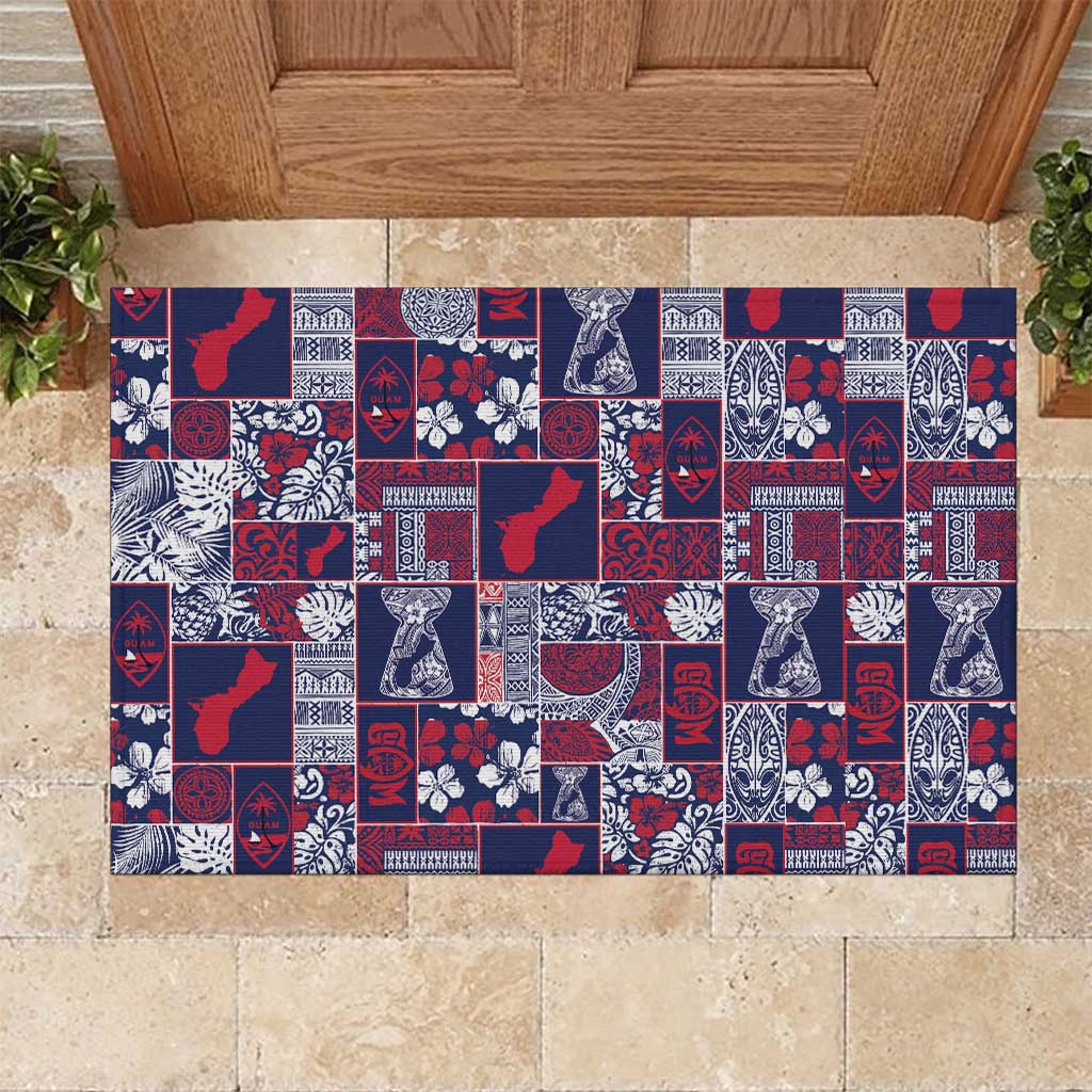 Guam Felis Pasgua Rubber Doormat Pacific Patchwork Xmas Vibes LT9 Blue - Polynesian Pride