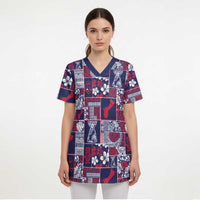 Guam Felis Pasgua Scrub Top Pacific Patchwork Xmas Vibes LT9 - Polynesian Pride