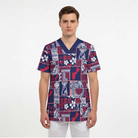 Guam Felis Pasgua Scrub Top Pacific Patchwork Xmas Vibes LT9 - Polynesian Pride