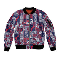 Guam Felis Pasgua Sleeve Zip Bomber Jacket Pacific Patchwork Xmas Vibes LT9 Unisex Blue - Polynesian Pride