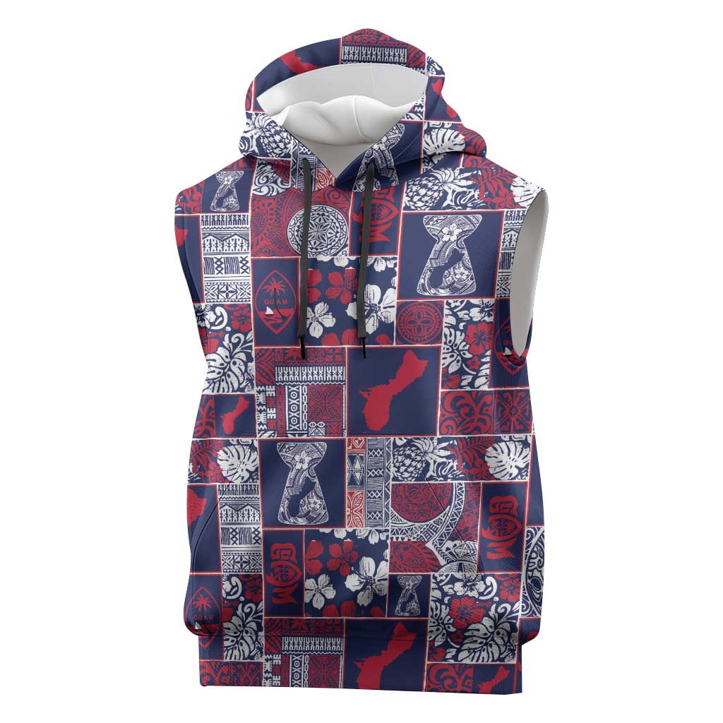 Guam Felis Pasgua Sleeveless Hoodie Pacific Patchwork Xmas Vibes LT9 Blue - Polynesian Pride