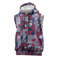 Guam Felis Pasgua Sleeveless Hoodie Pacific Patchwork Xmas Vibes LT9 Blue - Polynesian Pride