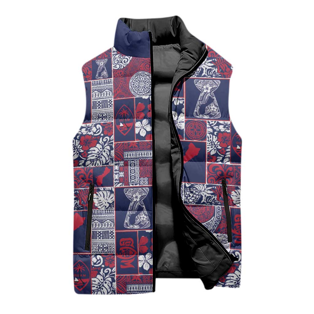 Guam Felis Pasgua Sleeveless Puffer Jacket Pacific Patchwork Xmas Vibes LT9 - Polynesian Pride