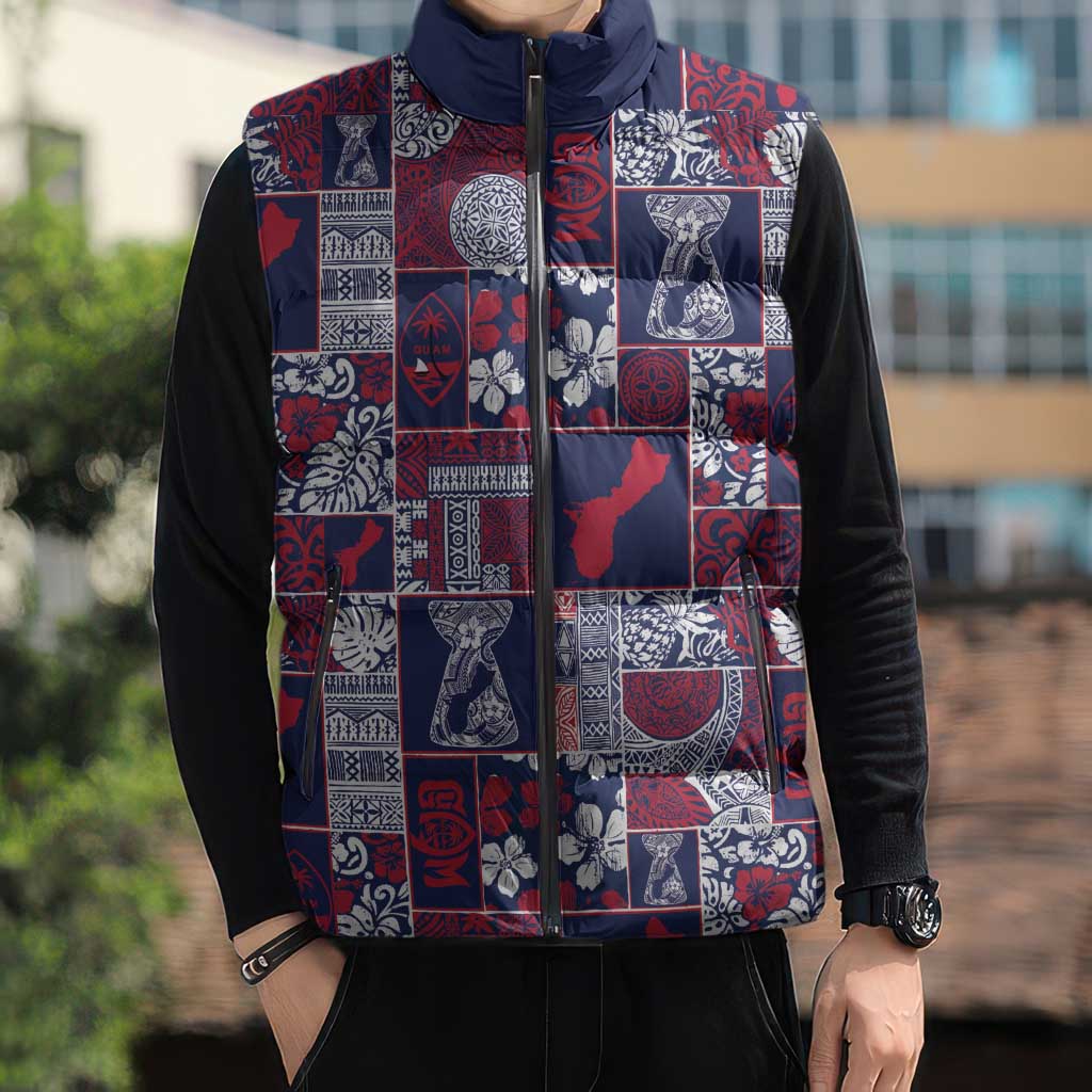 Guam Felis Pasgua Sleeveless Puffer Jacket Pacific Patchwork Xmas Vibes LT9 - Polynesian Pride