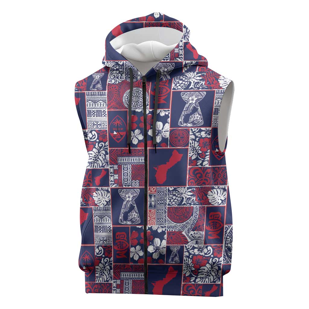 Guam Felis Pasgua Sleeveless Zip Hoodie Pacific Patchwork Xmas Vibes LT9 Blue - Polynesian Pride