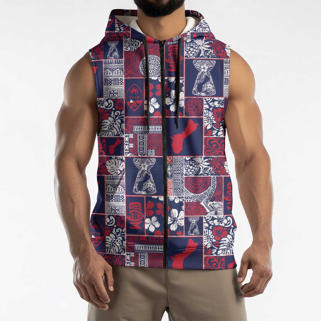 Guam Felis Pasgua Sleeveless Zip Hoodie Pacific Patchwork Xmas Vibes LT9 - Polynesian Pride