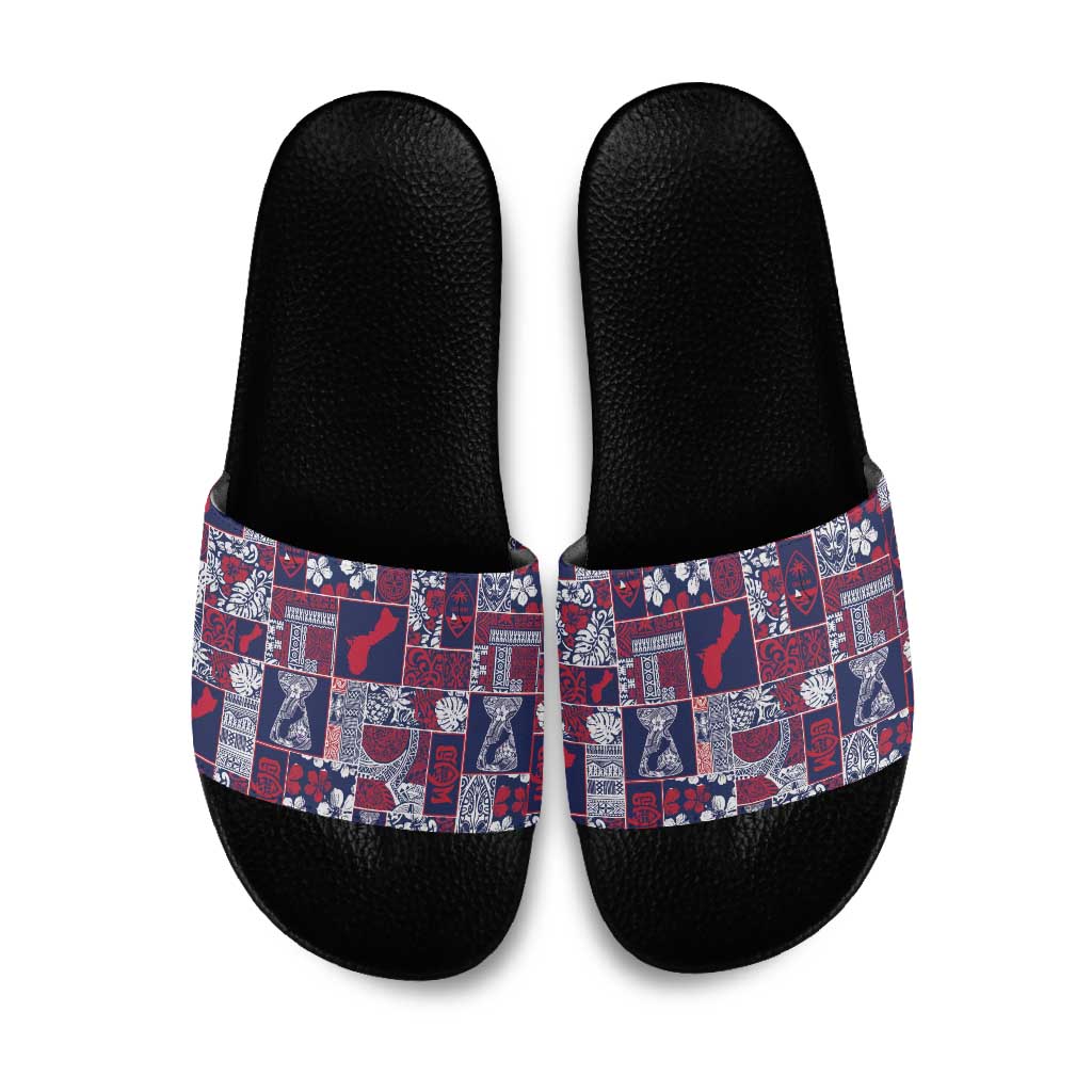 Guam Felis Pasgua Slide Sandals Pacific Patchwork Xmas Vibes LT9 Blue - Polynesian Pride