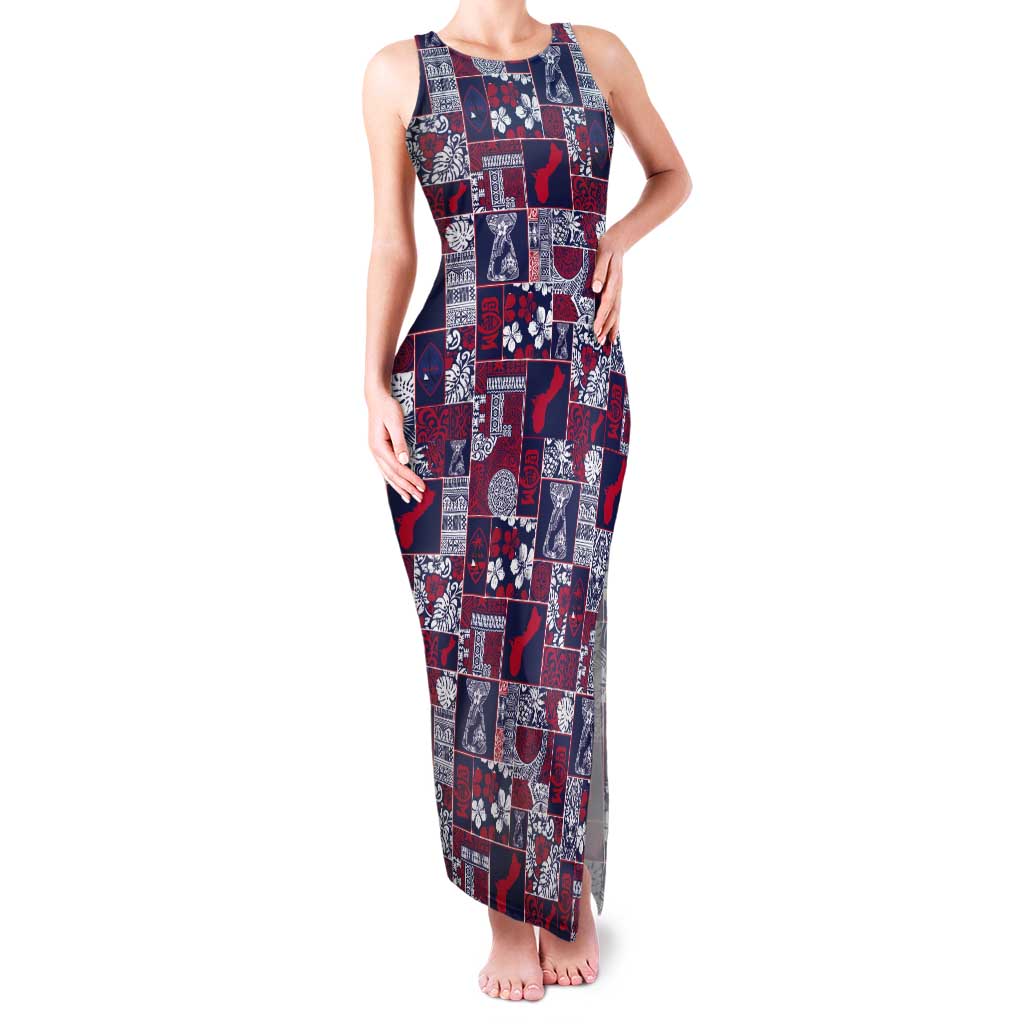 Guam Felis Pasgua Tank Maxi Dress Pacific Patchwork Xmas Vibes LT9 Women Blue - Polynesian Pride