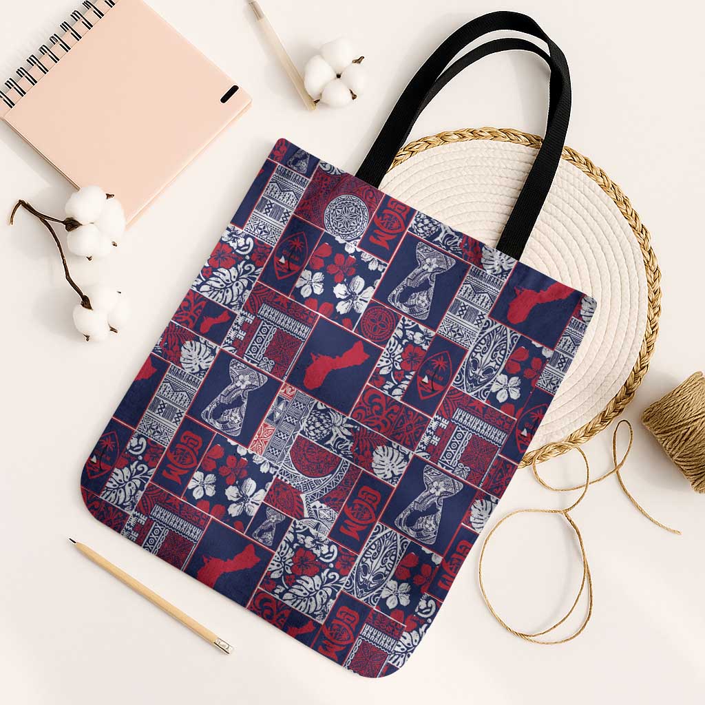 Guam Felis Pasgua Tote Bag Pacific Patchwork Xmas Vibes LT9 Black Strap One Size Blue - Polynesian Pride