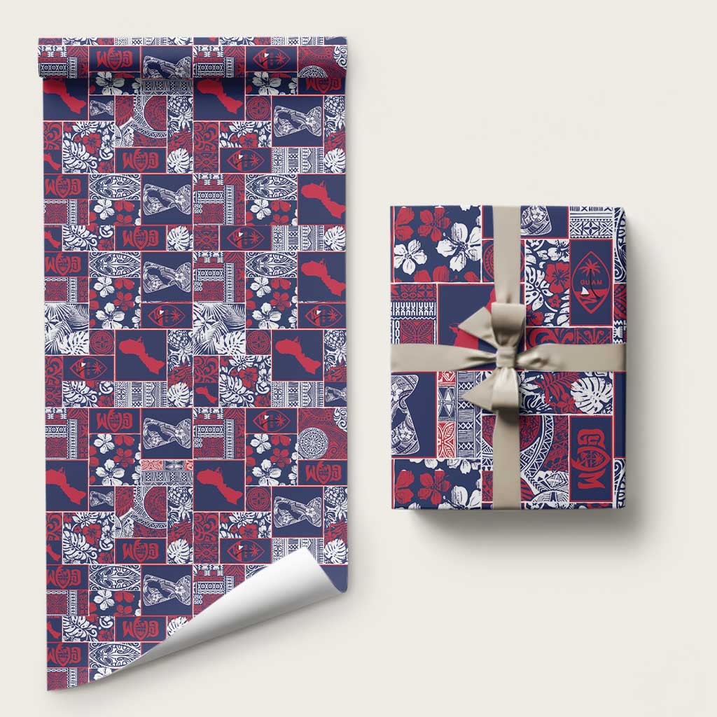 Guam Felis Pasgua Wrapping Paper Pacific Patchwork Xmas Vibes LT9 58" × 23" Blue - Polynesian Pride