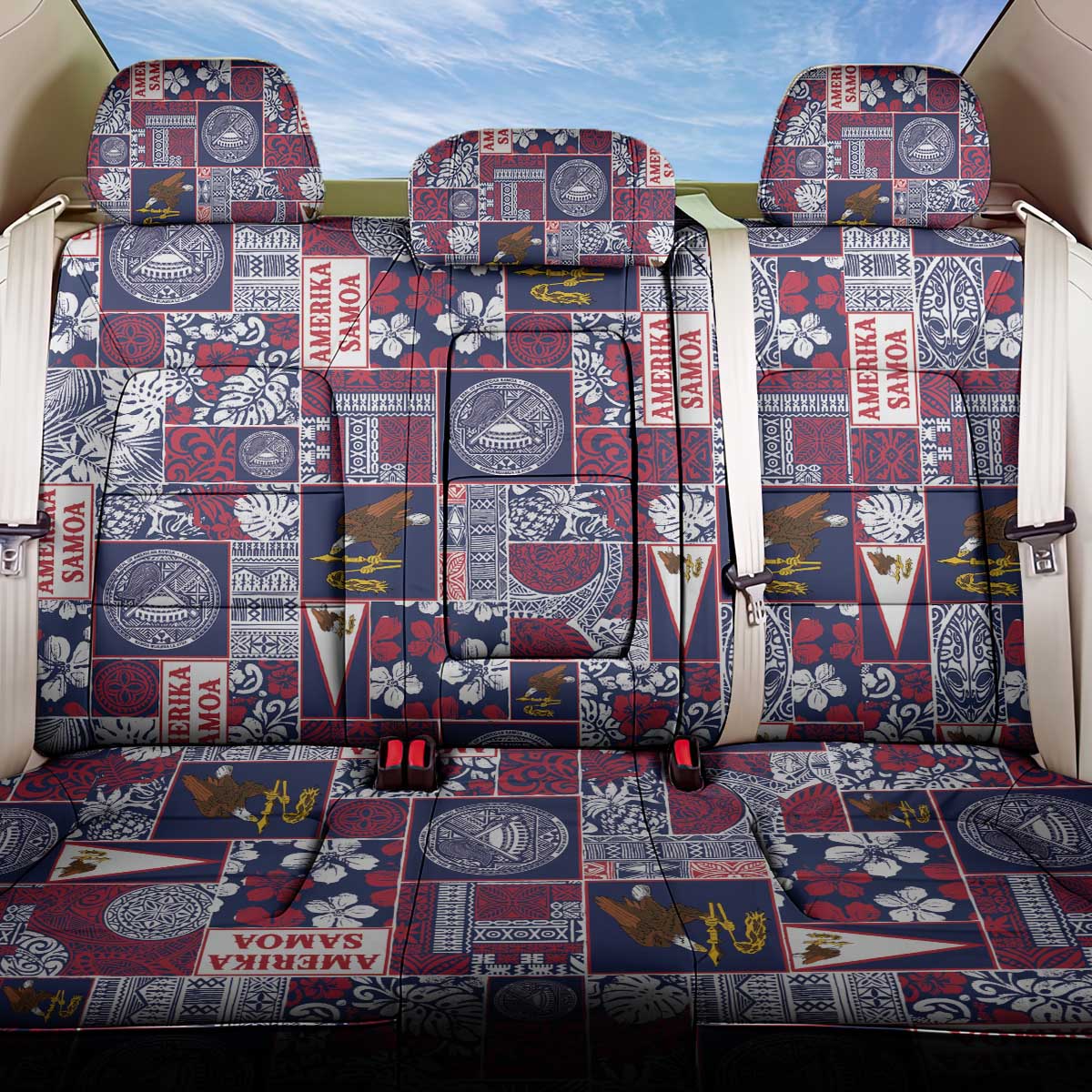 Manuia le Kerisimasi American Samoa Back Car Seat Cover Pacific Patchwork Xmas Vibes LT9 One Size Blue - Polynesian Pride