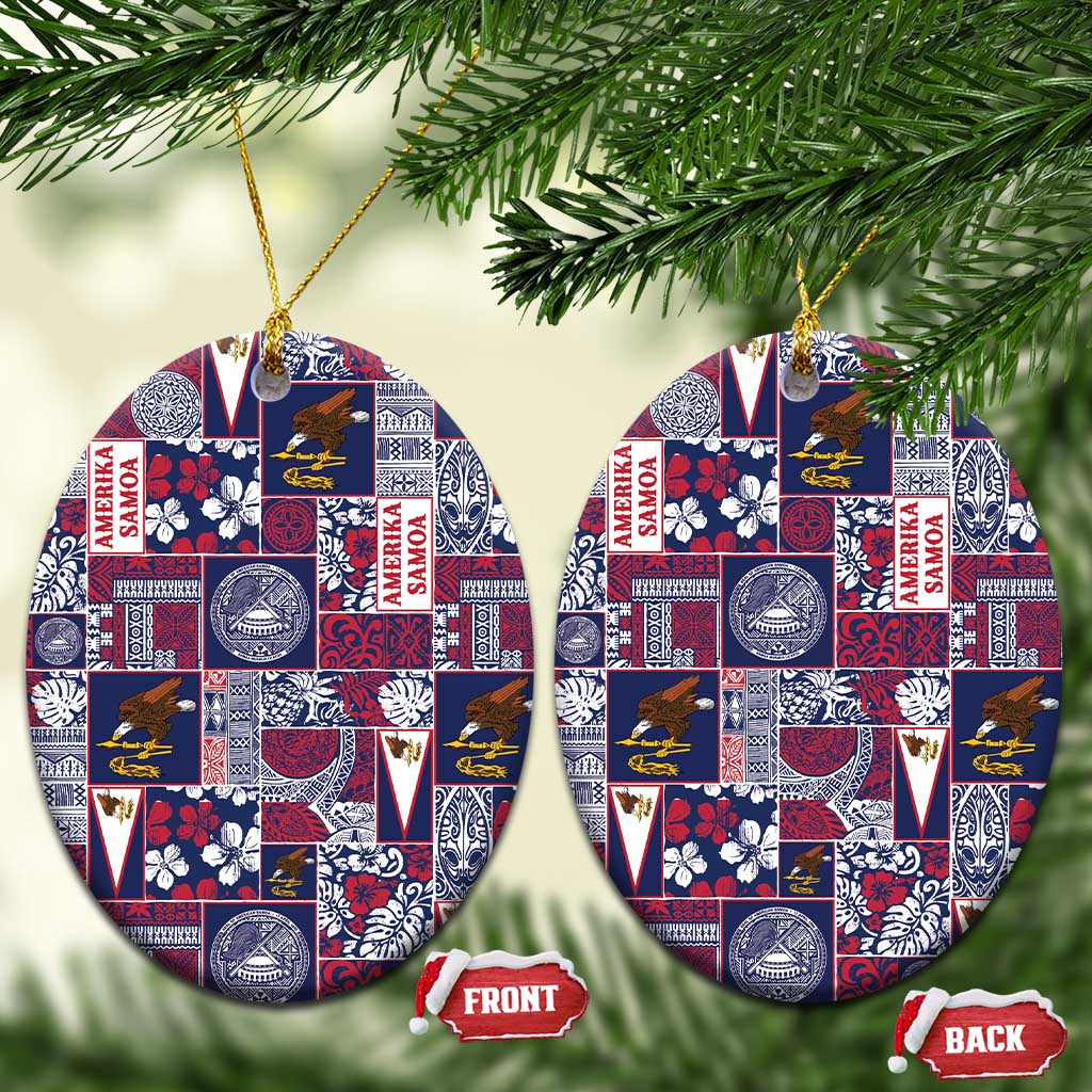 Manuia le Kerisimasi American Samoa Ceramic Ornament Pacific Patchwork Xmas Vibes LT9 Oval Blue - Polynesian Pride
