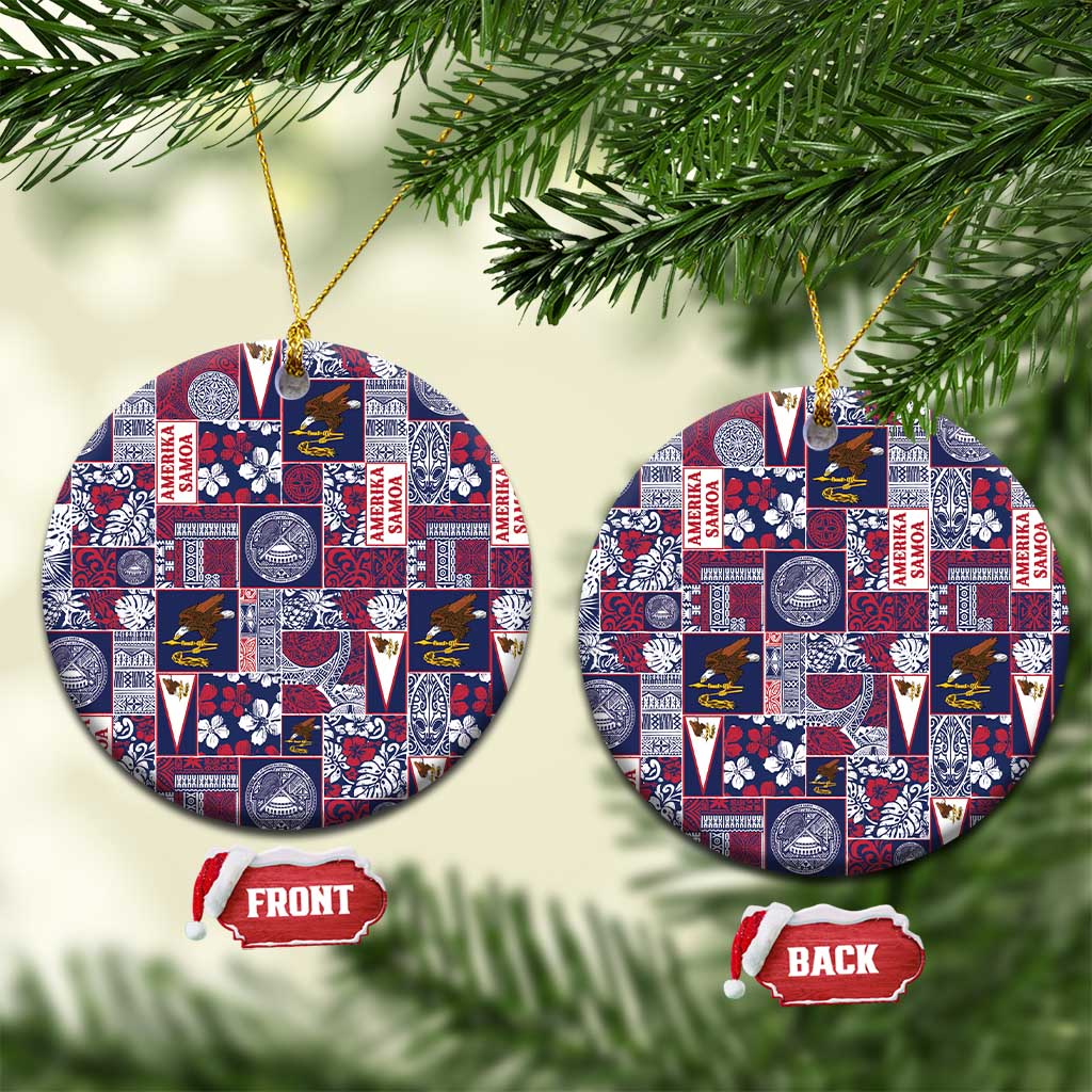 Manuia le Kerisimasi American Samoa Ceramic Ornament Pacific Patchwork Xmas Vibes LT9 Circle Blue - Polynesian Pride