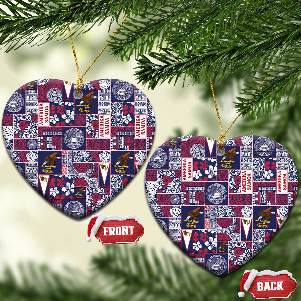 Manuia le Kerisimasi American Samoa Ceramic Ornament Pacific Patchwork Xmas Vibes LT9 Heart Blue - Polynesian Pride