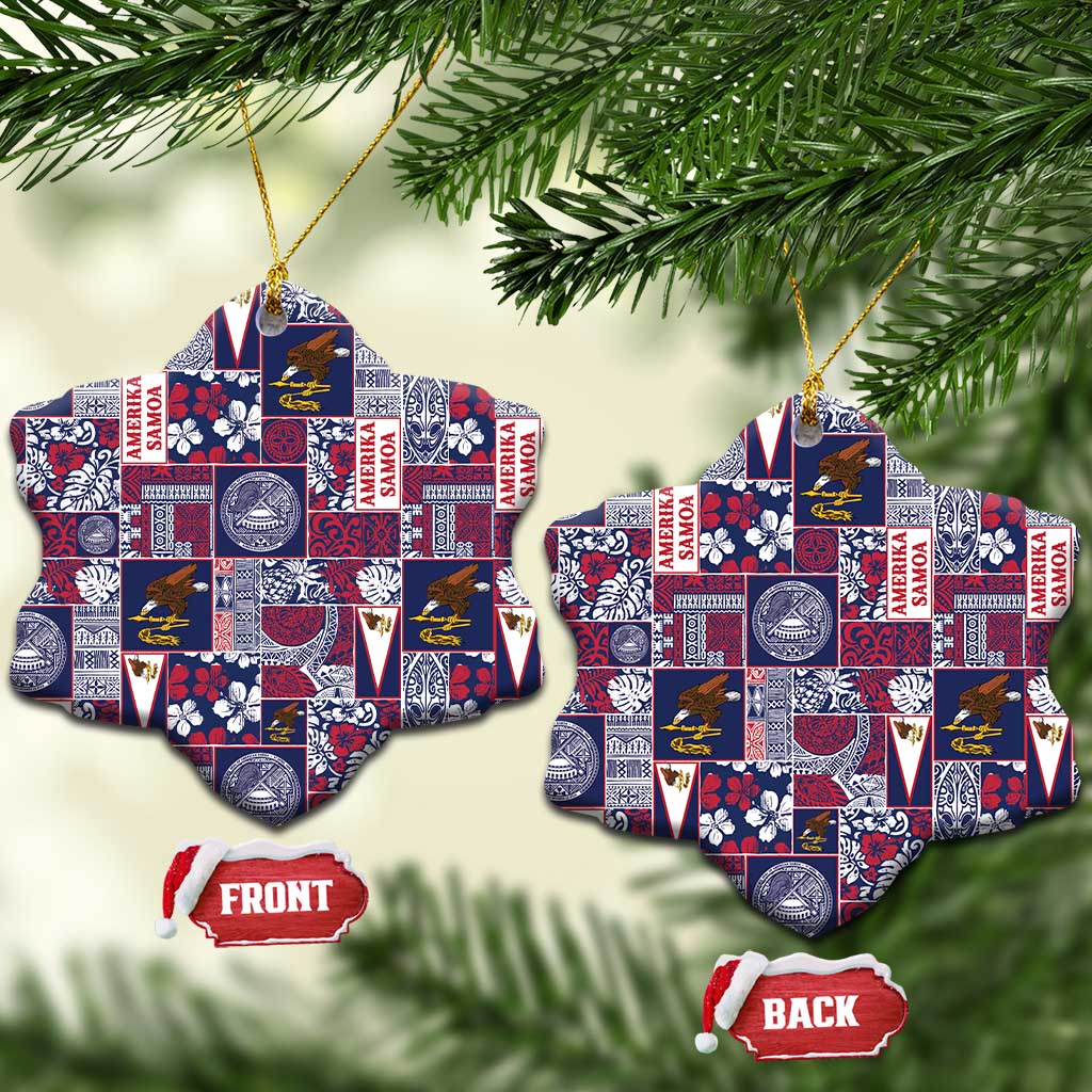 Manuia le Kerisimasi American Samoa Ceramic Ornament Pacific Patchwork Xmas Vibes LT9 Snow Flake Blue - Polynesian Pride