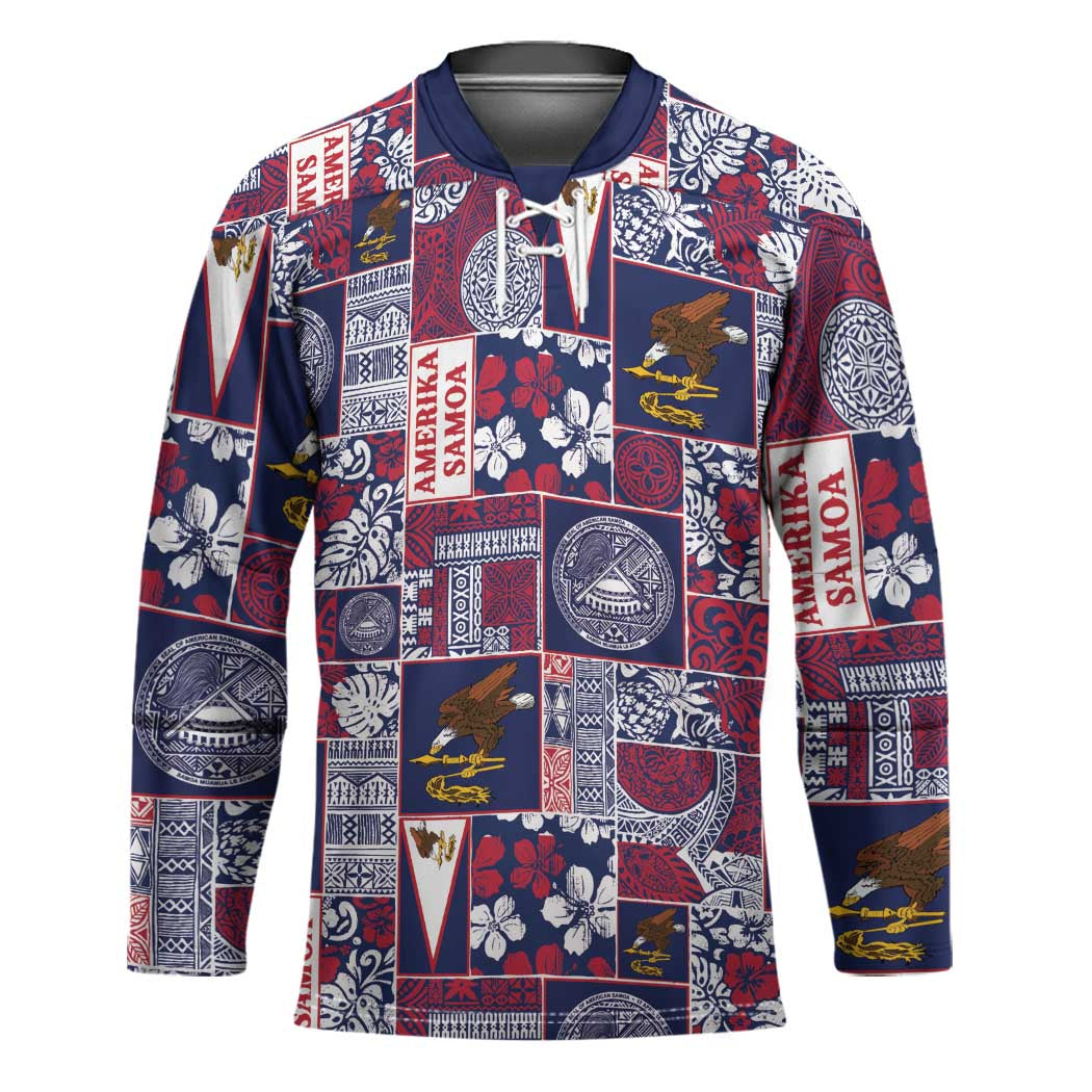 Manuia le Kerisimasi American Samoa Hockey Jersey Pacific Patchwork Xmas Vibes LT9 Unisex Blue - Polynesian Pride