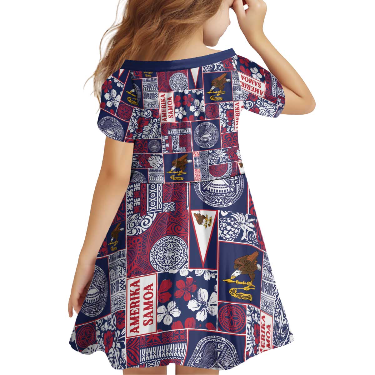 Manuia le Kerisimasi American Samoa Kid Short Sleeve Dress Pacific Patchwork Xmas Vibes LT9 - Polynesian Pride