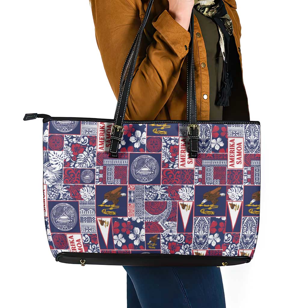 Manuia le Kerisimasi American Samoa Leather Tote Bag Pacific Patchwork Xmas Vibes LT9 - Polynesian Pride