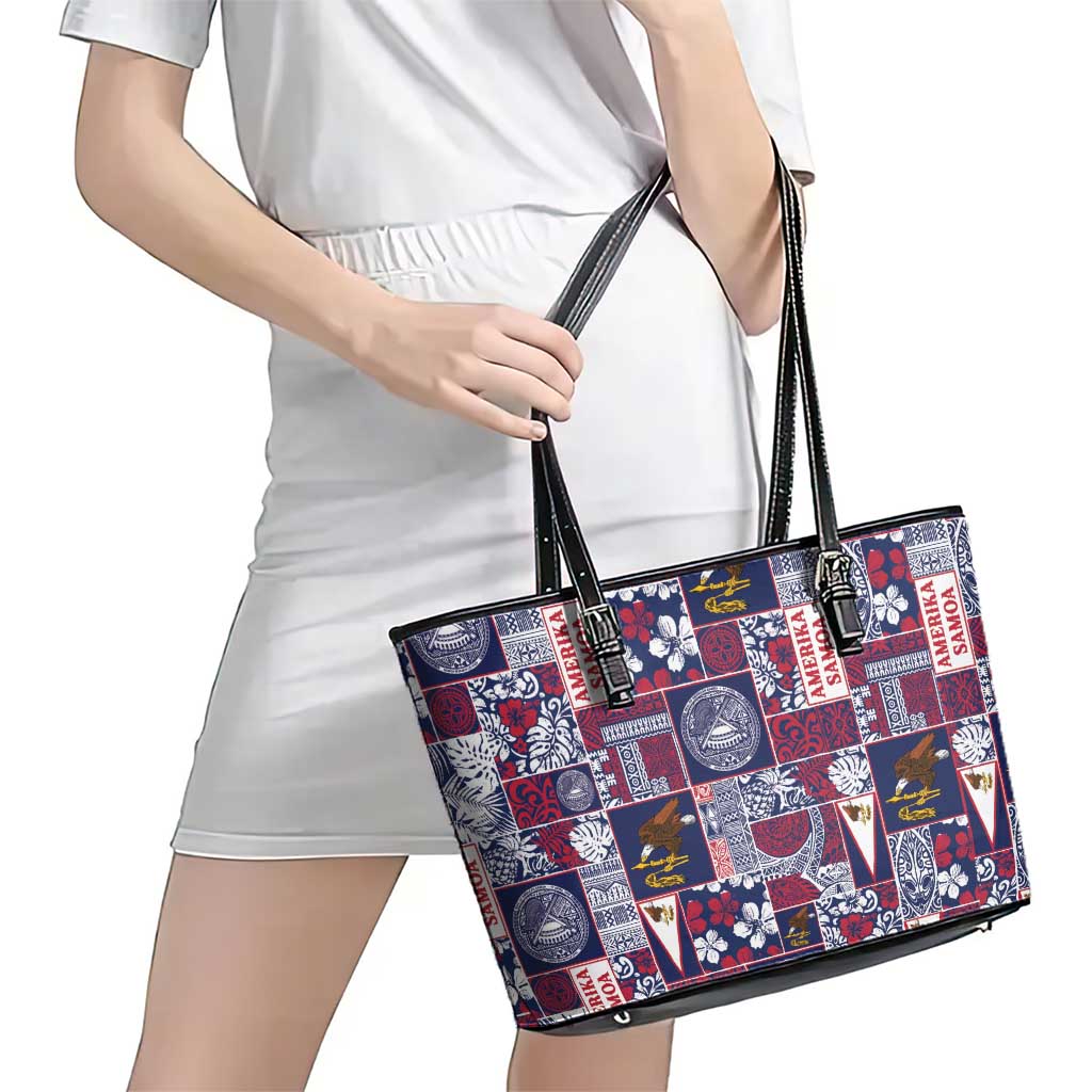 Manuia le Kerisimasi American Samoa Leather Tote Bag Pacific Patchwork Xmas Vibes LT9 - Polynesian Pride