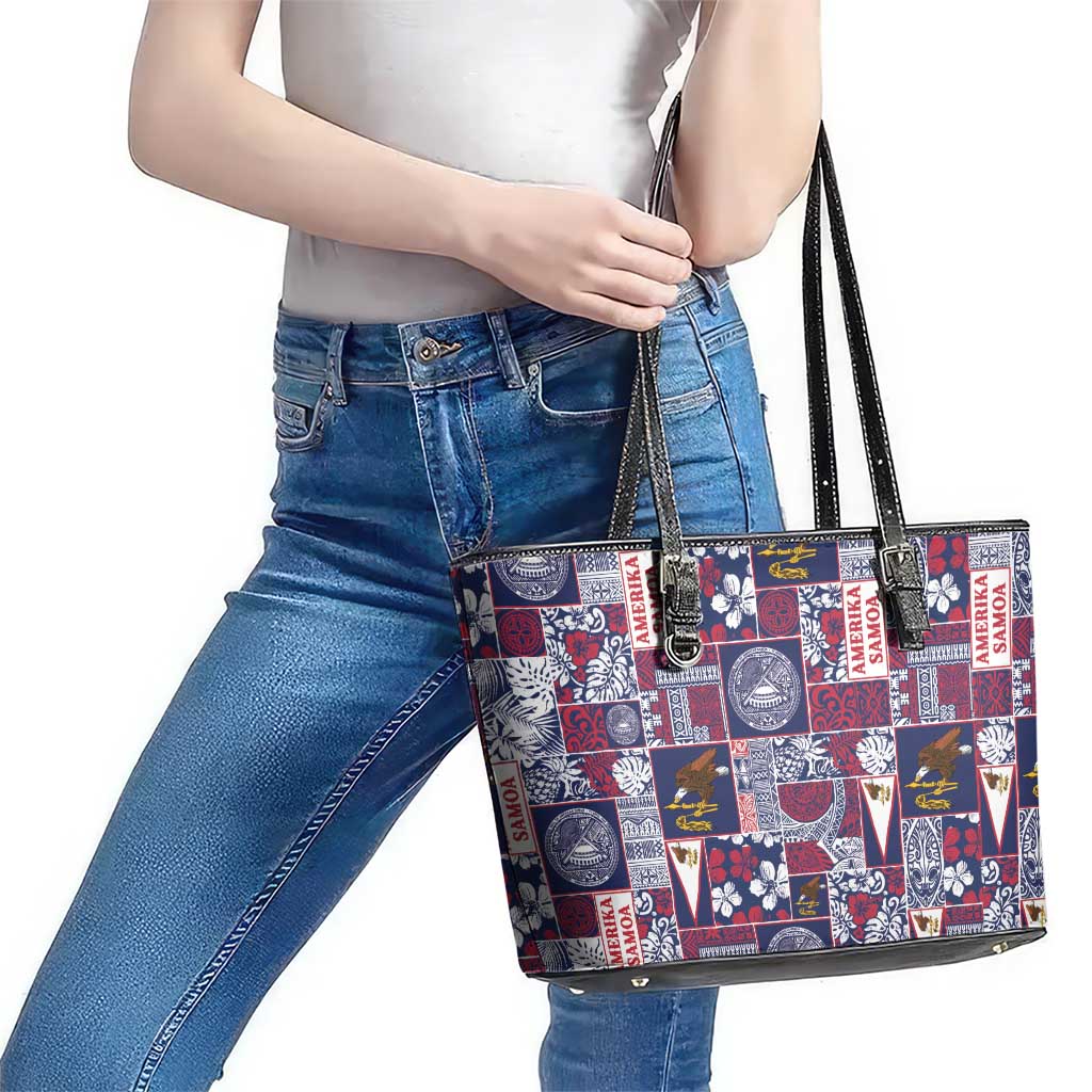 Manuia le Kerisimasi American Samoa Leather Tote Bag Pacific Patchwork Xmas Vibes LT9 - Polynesian Pride