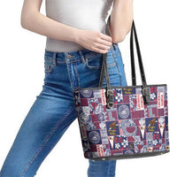 Manuia le Kerisimasi American Samoa Leather Tote Bag Pacific Patchwork Xmas Vibes LT9 - Polynesian Pride