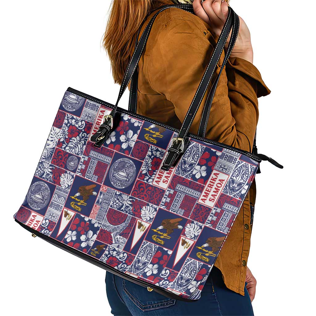 Manuia le Kerisimasi American Samoa Leather Tote Bag Pacific Patchwork Xmas Vibes LT9 - Polynesian Pride