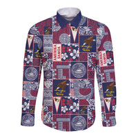 Manuia le Kerisimasi American Samoa Long Sleeve Button Shirt Pacific Patchwork Xmas Vibes LT9 Unisex Blue - Polynesian Pride