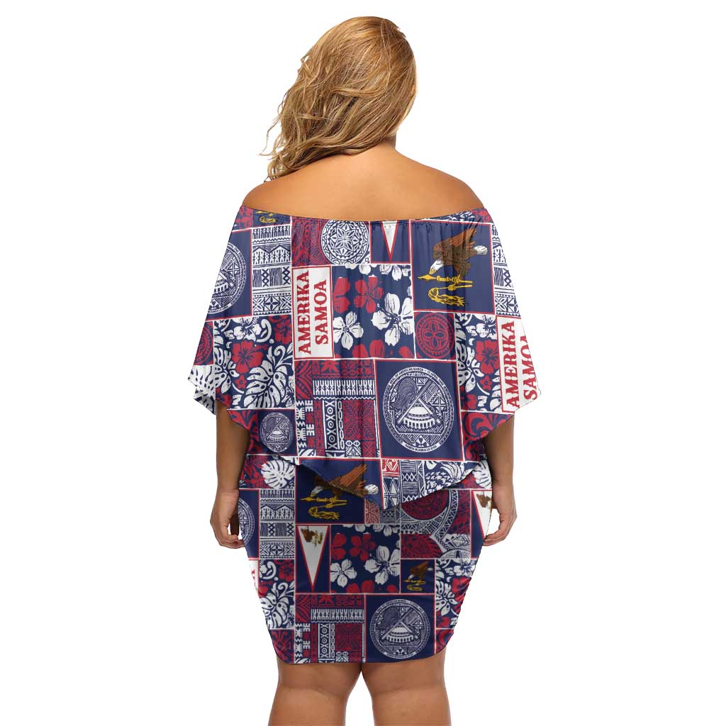 Manuia le Kerisimasi American Samoa Off Shoulder Short Dress Pacific Patchwork Xmas Vibes LT9 - Polynesian Pride