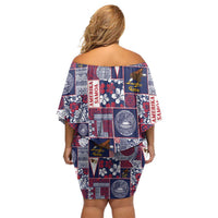 Manuia le Kerisimasi American Samoa Off Shoulder Short Dress Pacific Patchwork Xmas Vibes LT9 - Polynesian Pride