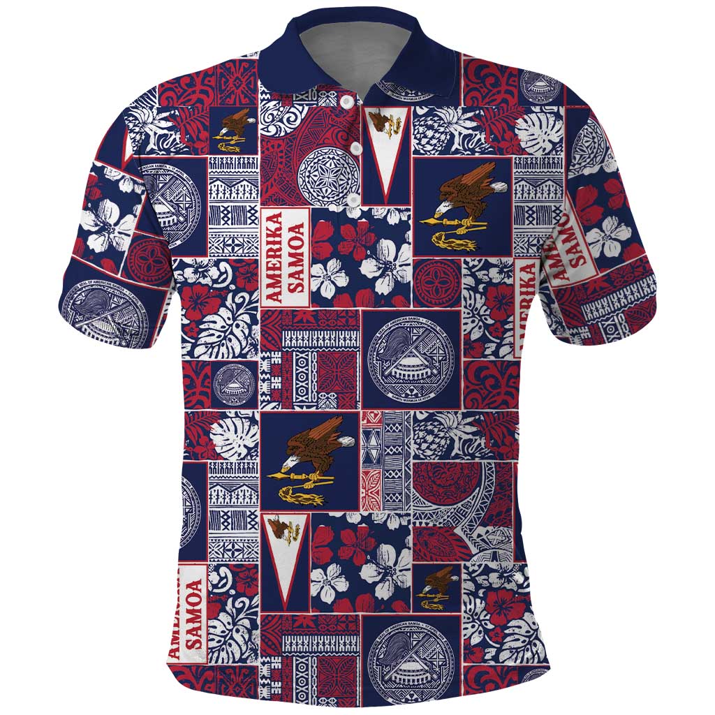 Manuia le Kerisimasi American Samoa Polo Shirt Pacific Patchwork Xmas Vibes LT9 Blue - Polynesian Pride