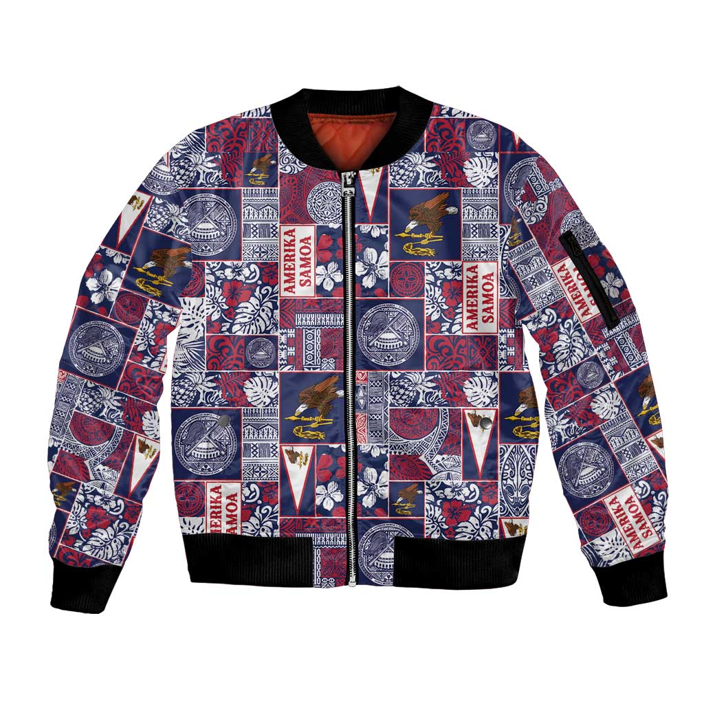 Manuia le Kerisimasi American Samoa Sleeve Zip Bomber Jacket Pacific Patchwork Xmas Vibes LT9 Unisex Blue - Polynesian Pride