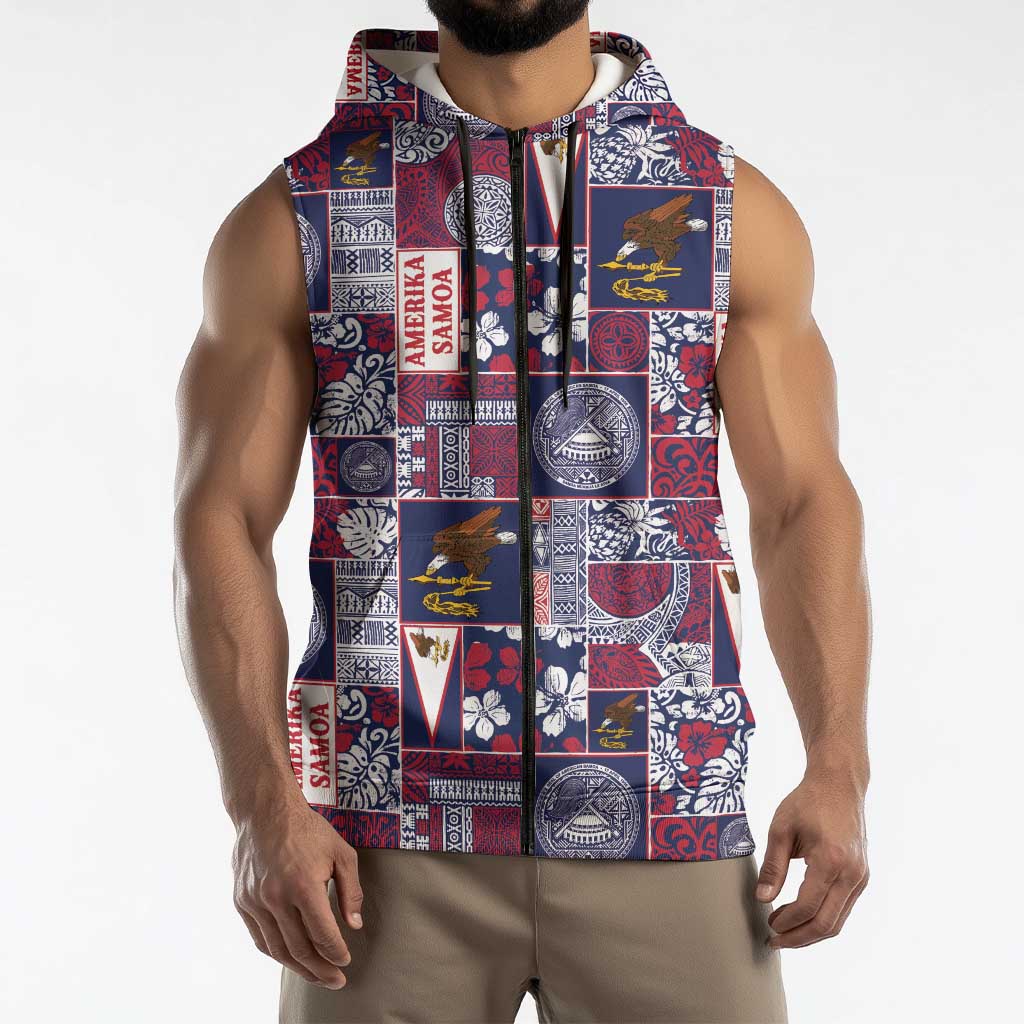 Manuia le Kerisimasi American Samoa Sleeveless Zip Hoodie Pacific Patchwork Xmas Vibes LT9 - Polynesian Pride
