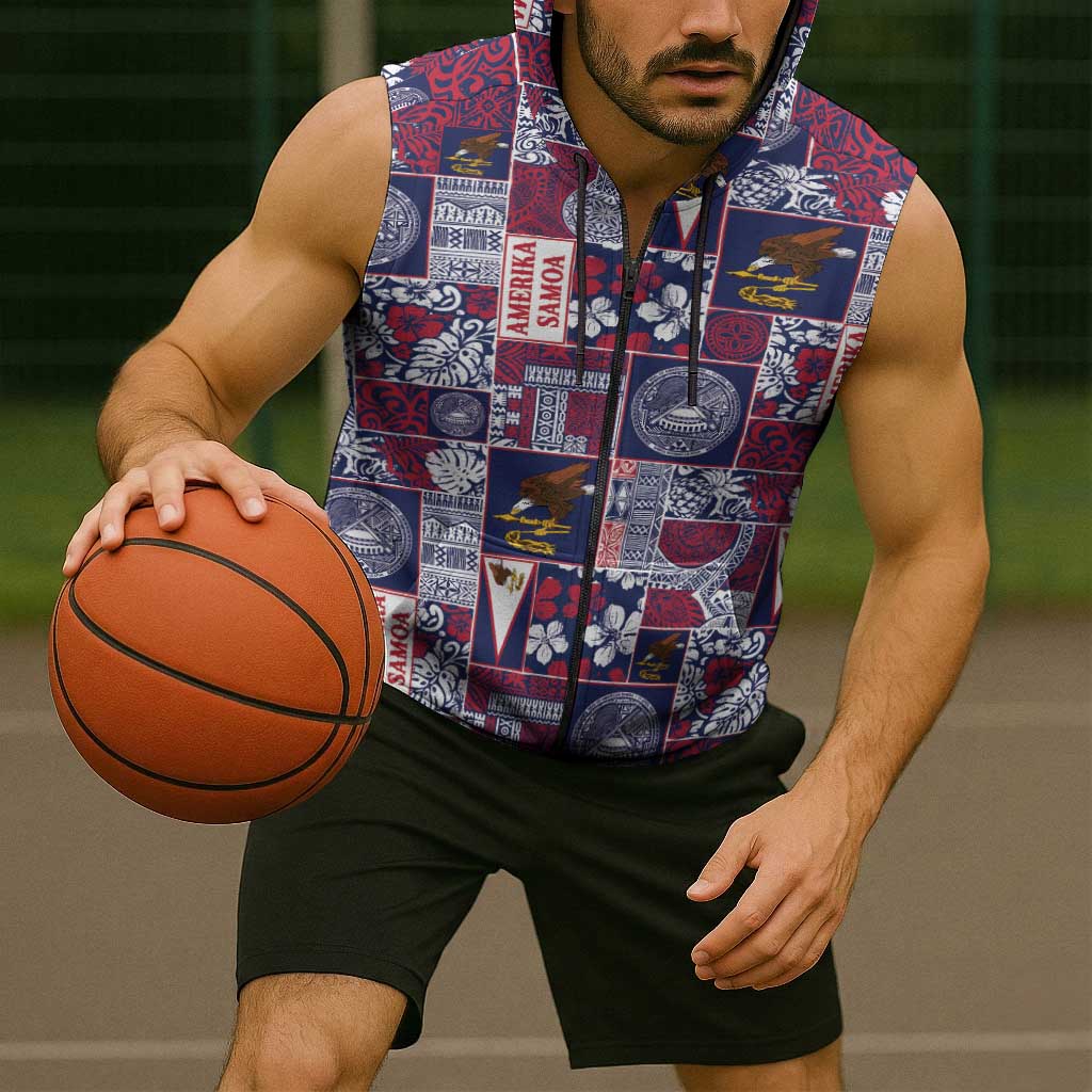 Manuia le Kerisimasi American Samoa Sleeveless Zip Hoodie Pacific Patchwork Xmas Vibes LT9 - Polynesian Pride
