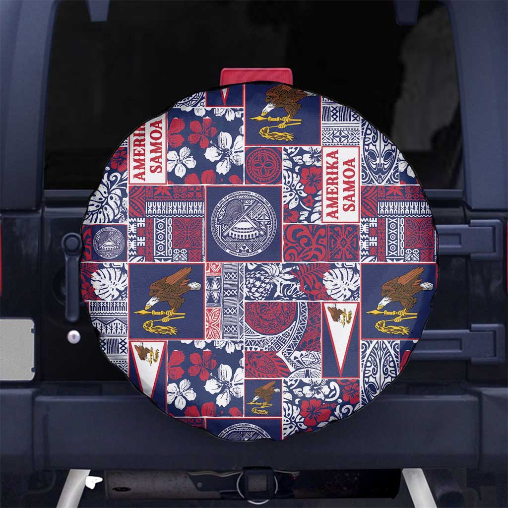 Manuia le Kerisimasi American Samoa Spare Tire Cover Pacific Patchwork Xmas Vibes LT9 No hole Blue - Polynesian Pride