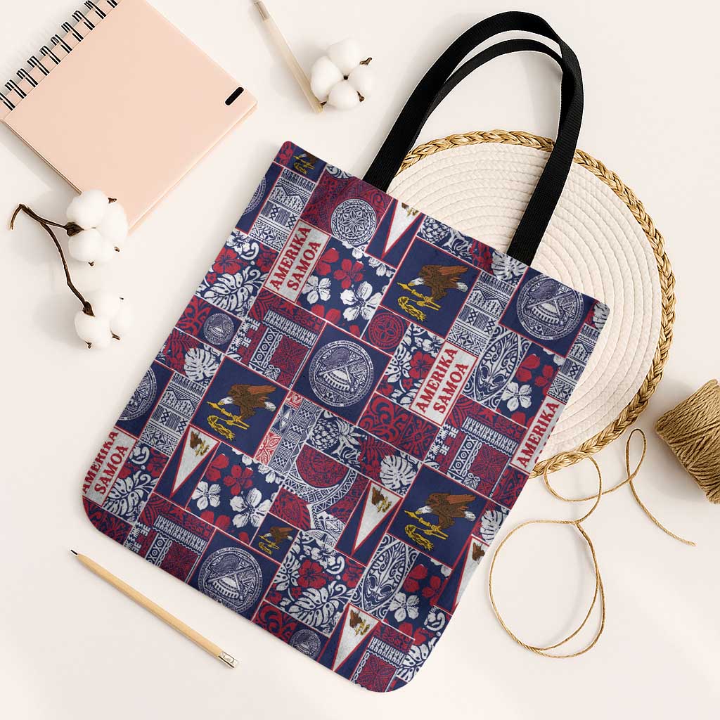 Manuia le Kerisimasi American Samoa Tote Bag Pacific Patchwork Xmas Vibes LT9 Black Strap One Size Blue - Polynesian Pride