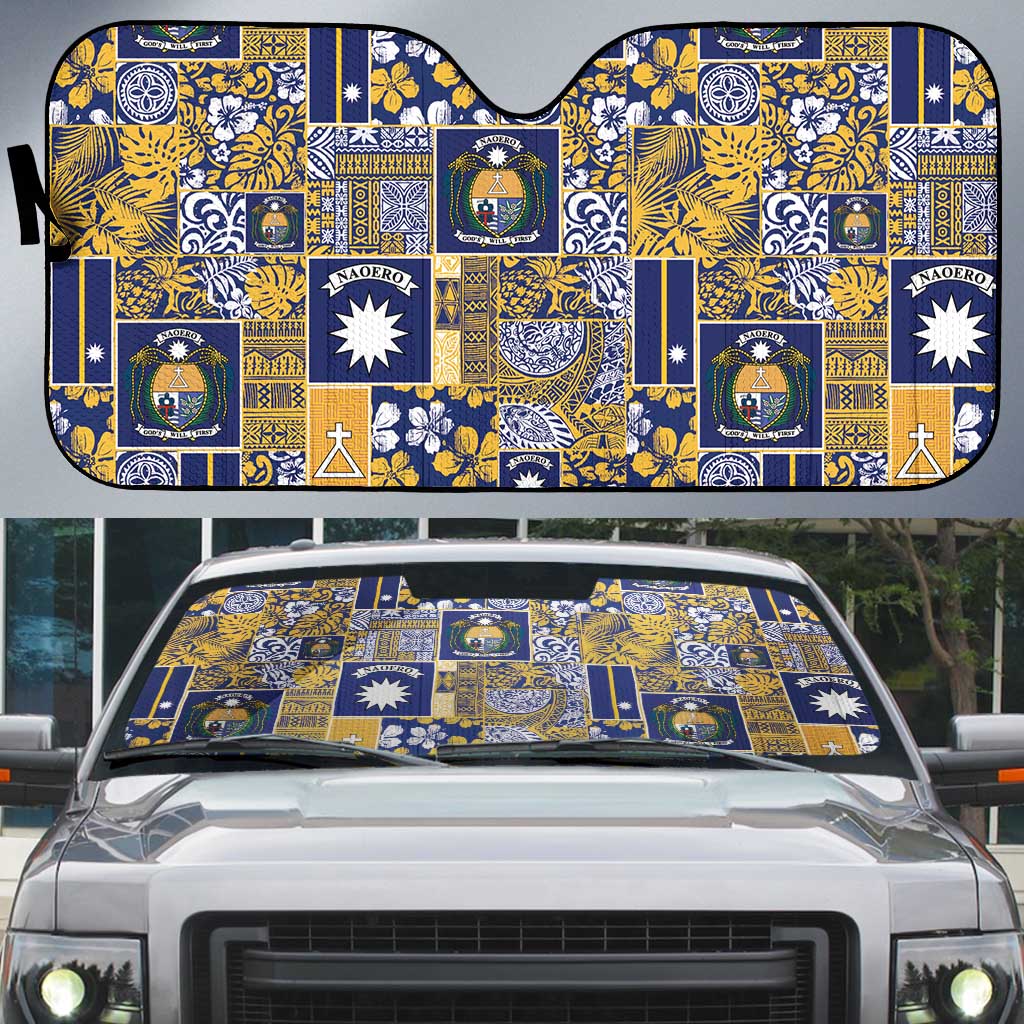 Ekamawir omo Nauru Auto Sun Shade Pacific Patchwork Xmas Vibes LT9 Blue - Polynesian Pride