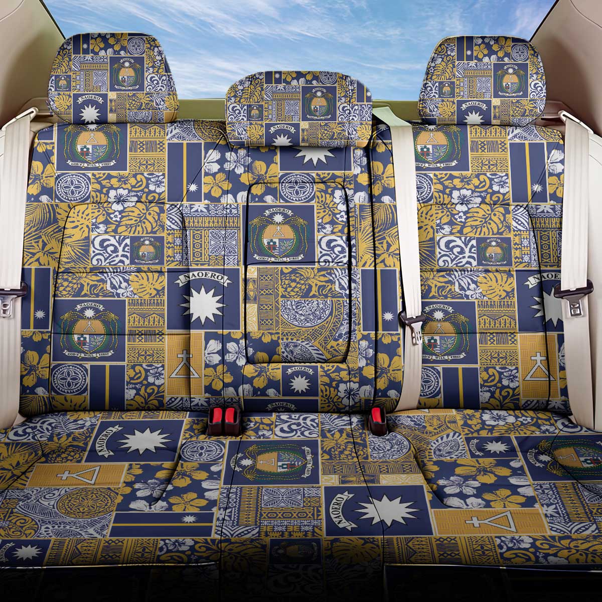 Ekamawir omo Nauru Back Car Seat Cover Pacific Patchwork Xmas Vibes LT9 One Size Blue - Polynesian Pride