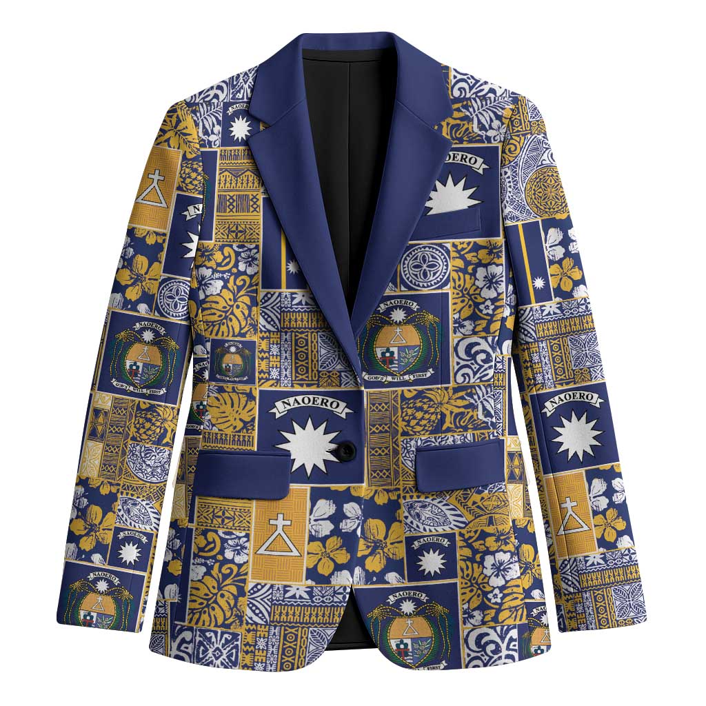 Ekamawir omo Nauru Blazer Pacific Patchwork Xmas Vibes LT9 Unisex Blue - Polynesian Pride