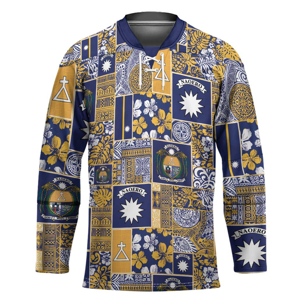 Ekamawir omo Nauru Hockey Jersey Pacific Patchwork Xmas Vibes LT9 Unisex Blue - Polynesian Pride