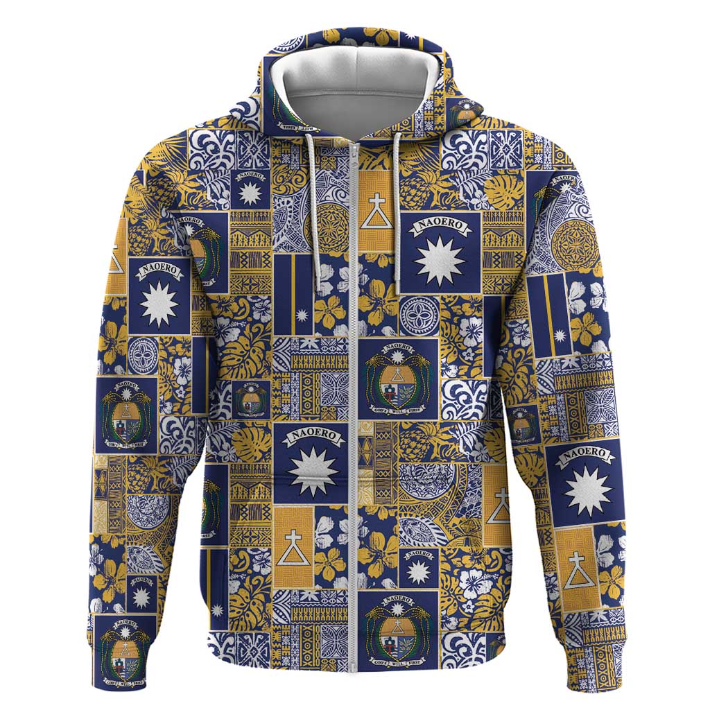 Ekamawir omo Nauru Hoodie Pacific Patchwork Xmas Vibes LT9 Zip Hoodie Blue - Polynesian Pride