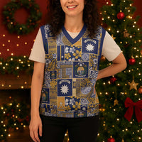 Ekamawir omo Nauru Christmas Knitted V-Neck Vest Pacific Patchwork Xmas Vibes LT9 - Polynesian Pride