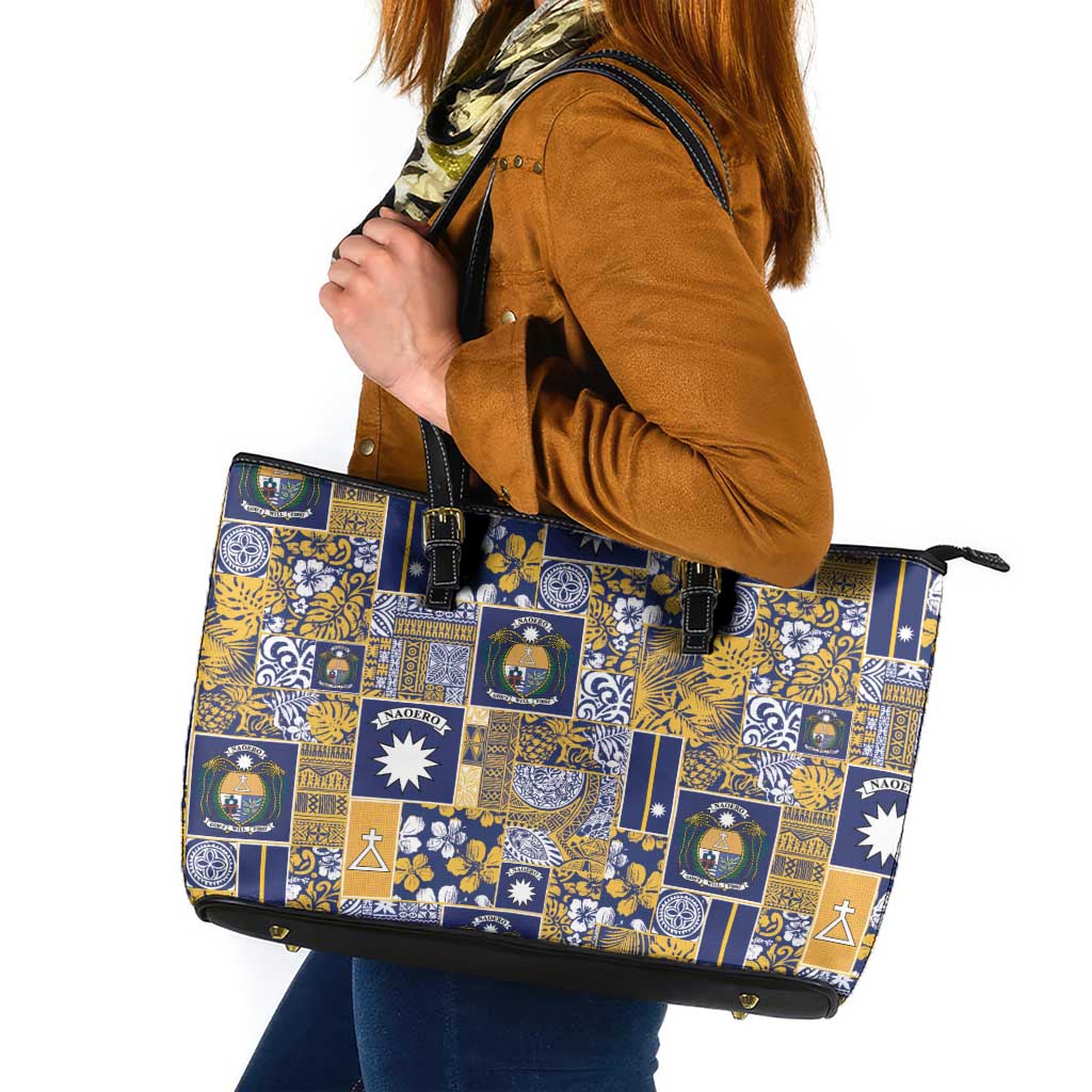 Ekamawir omo Nauru Leather Tote Bag Pacific Patchwork Xmas Vibes LT9 Blue - Polynesian Pride