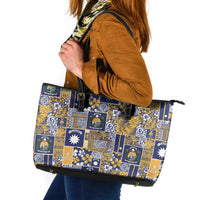 Ekamawir omo Nauru Leather Tote Bag Pacific Patchwork Xmas Vibes LT9 Blue - Polynesian Pride