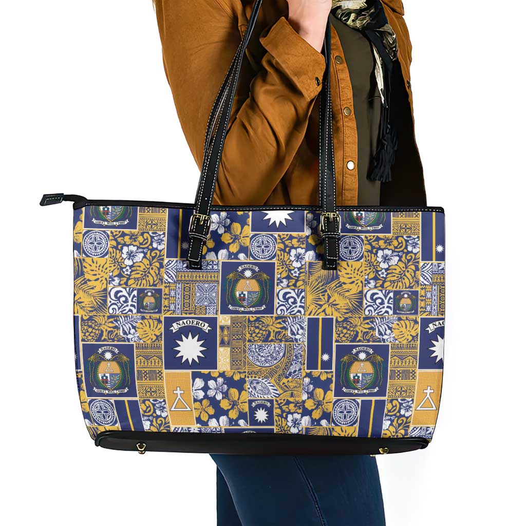 Ekamawir omo Nauru Leather Tote Bag Pacific Patchwork Xmas Vibes LT9 - Polynesian Pride