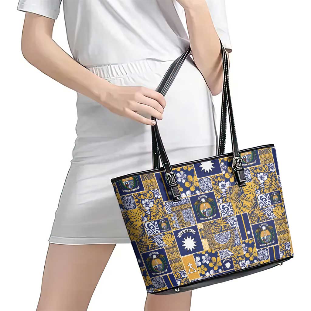 Ekamawir omo Nauru Leather Tote Bag Pacific Patchwork Xmas Vibes LT9 - Polynesian Pride